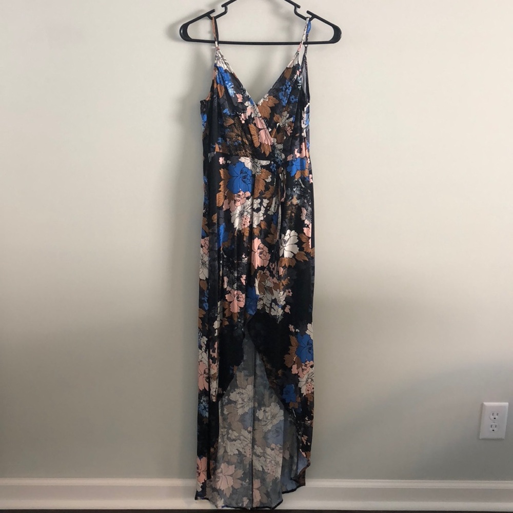 ASTR Floral High-Low Faux Wrap Dress, XS